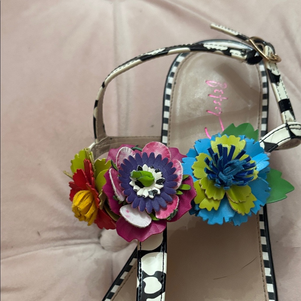 Betsey Johnson Black Sandals with Multicolor Floral Accents - Picture 4 of 6